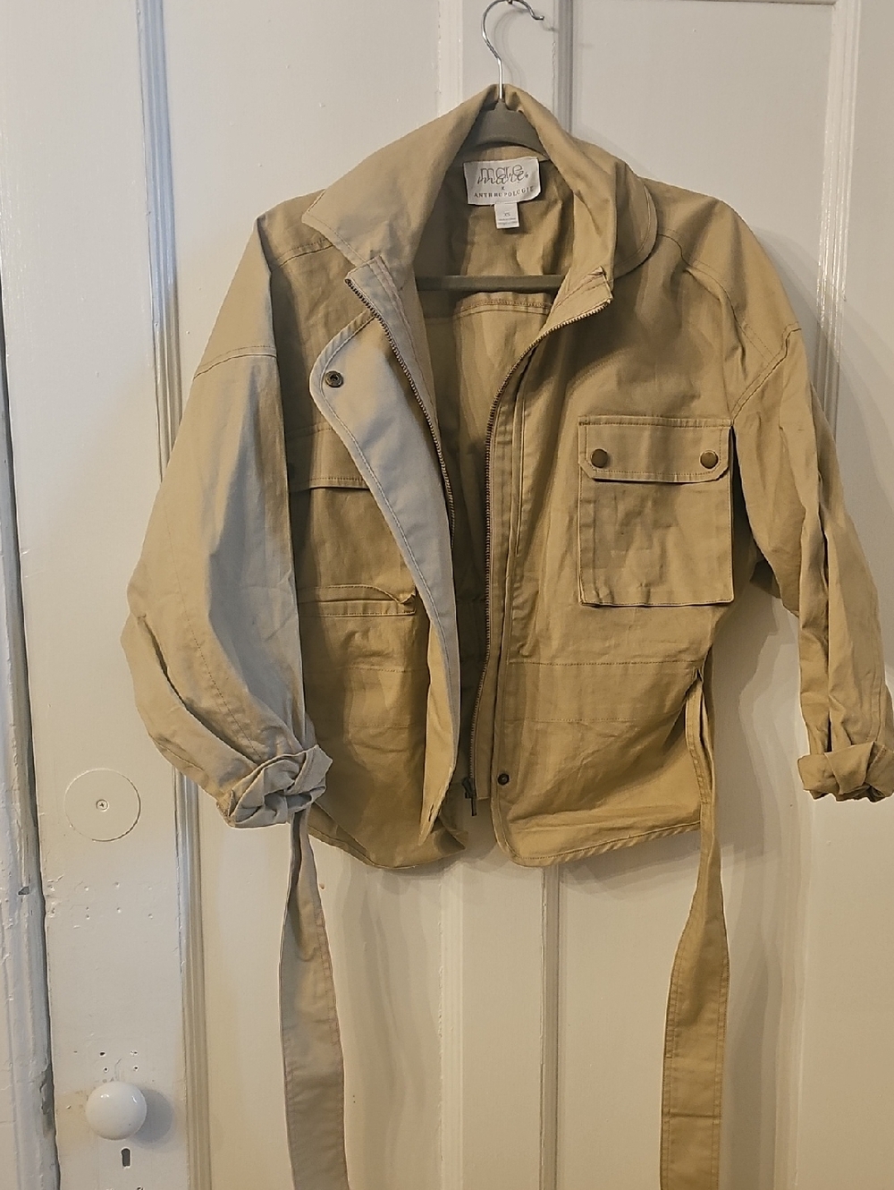 Anthropologie Beige Utility Jacket with Zipper Xs By Mare Mare